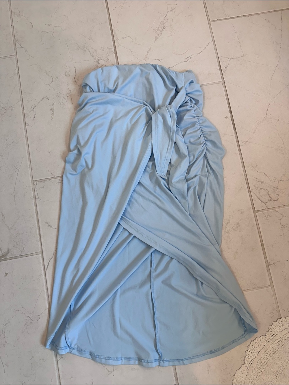 Light Blue Tie-Waist Midi Skirt